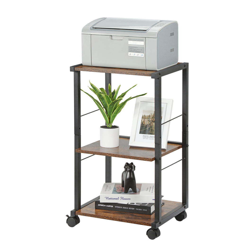 3-Tier Rolling Printer Stand - Under Desk Industrial Printer Cart with Adjustable Height