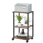 3-Tier Rolling Printer Stand - Under Desk Industrial Printer Cart with Adjustable Height