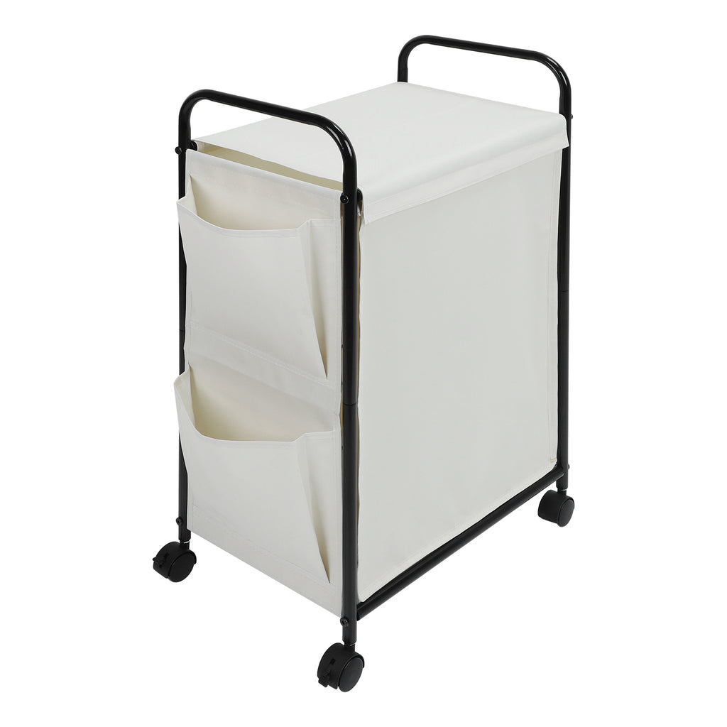 Slim Rolling Laundry Basket with Wheels - Narrow Laundry Hamper with Side Pockets, Portable Dirty Clothes Storage Organizer for Laundry Room, Bedroom and Small Spaces, White