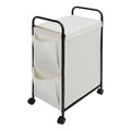 Slim Rolling Laundry Basket with Wheels - Narrow Laundry Hamper with Side Pockets, Portable Dirty Clothes Storage Organizer for Laundry Room, Bedroom and Small Spaces, White