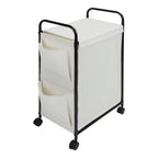 Slim Rolling Laundry Basket with Wheels - Narrow Laundry Hamper with Side Pockets, Portable Dirty Clothes Storage Organizer for Laundry Room, Bedroom and Small Spaces, White