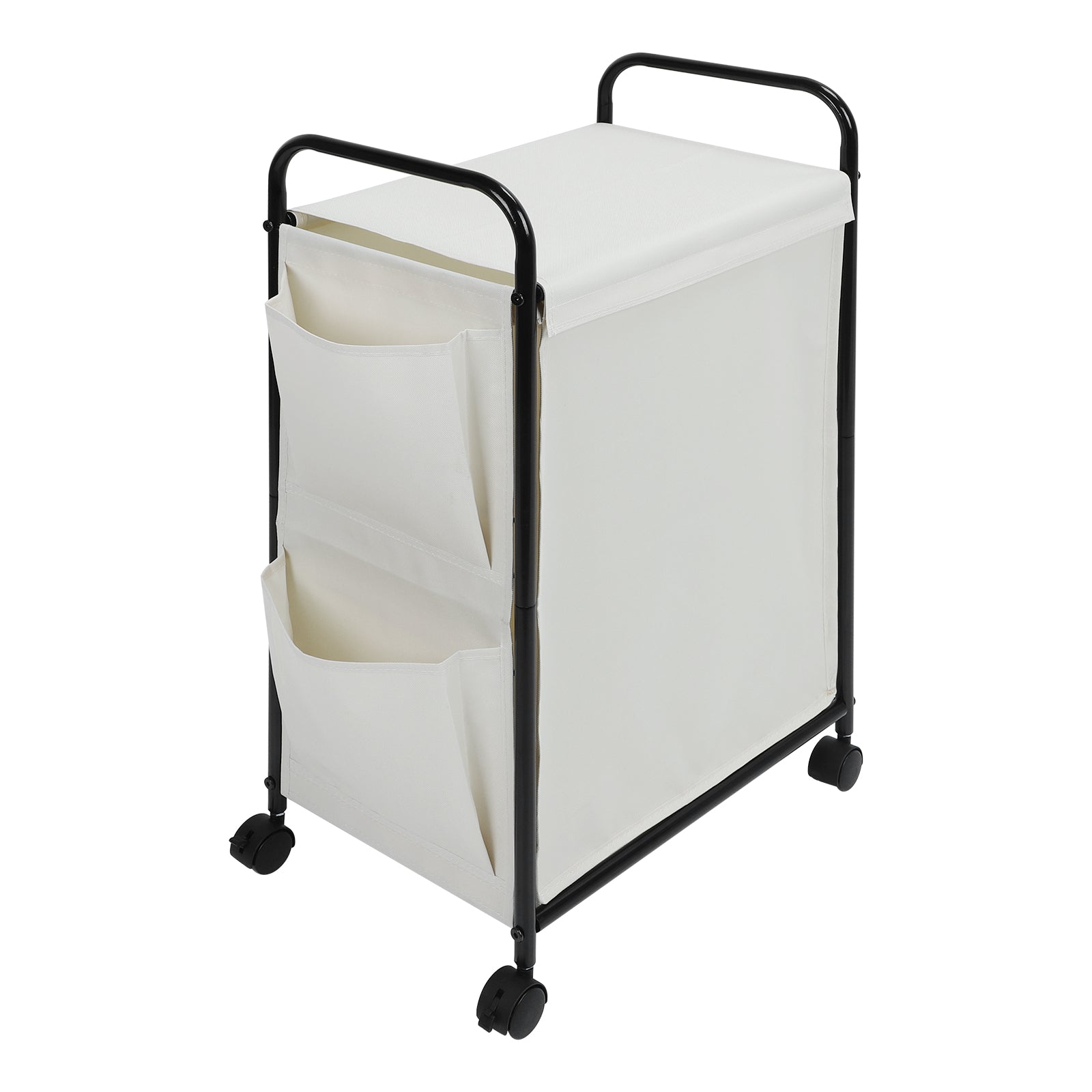 Slim Rolling Laundry Basket with Wheels - Narrow Laundry Hamper with Side Pockets, Portable Dirty Clothes Storage Organizer for Laundry Room, Bedroom and Small Spaces, White