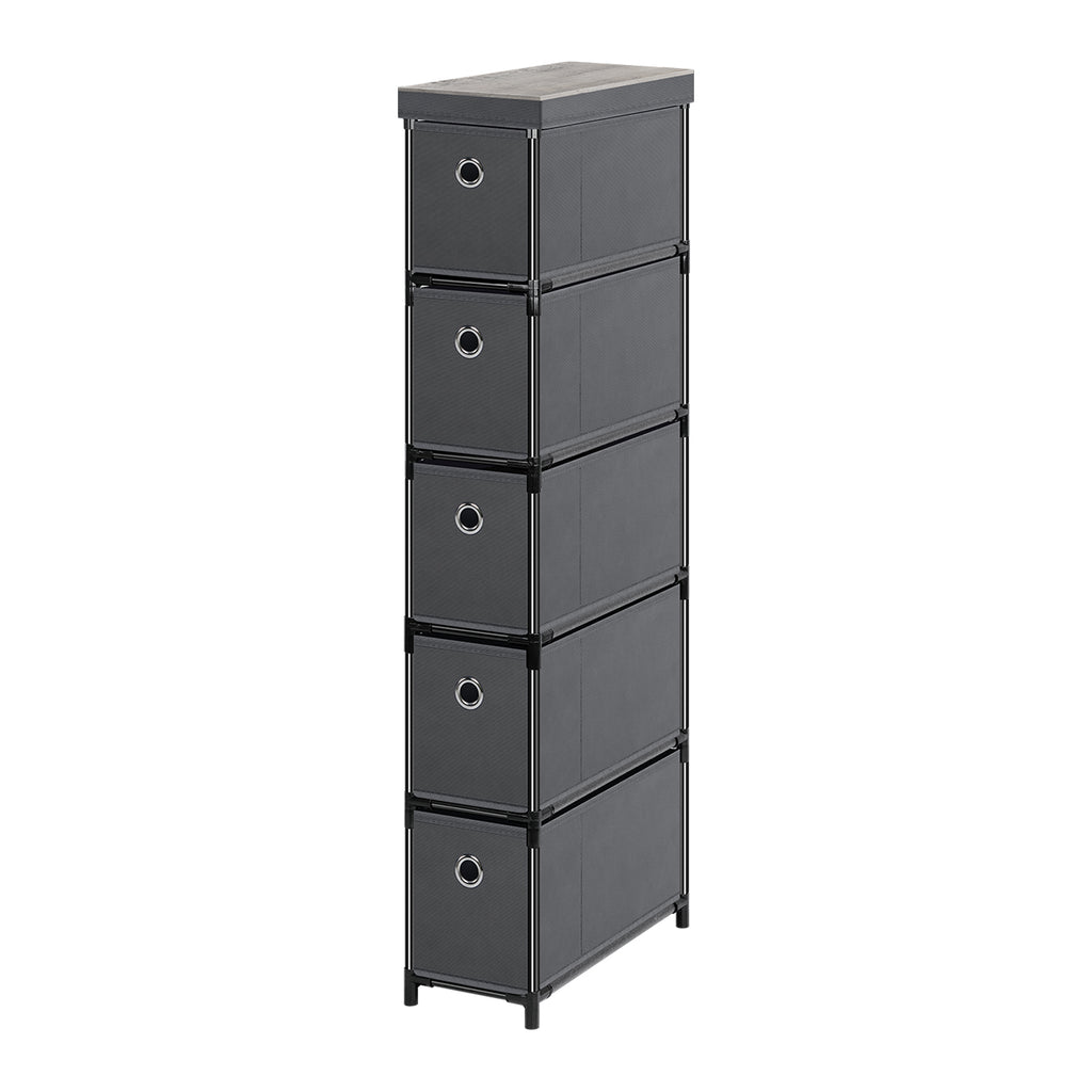 5-Drawer Narrow Grey Dresser - Lightweight Fabric Storage Cabinet for Laundry & Entryway