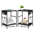 Set of 2 End Tables with Charging Station, 3-Tier Side Table with USB Ports and Power Outlets, Small Bedside Table Nightstand for Living Room and Bedroom, Industrial Steel Frame, Black