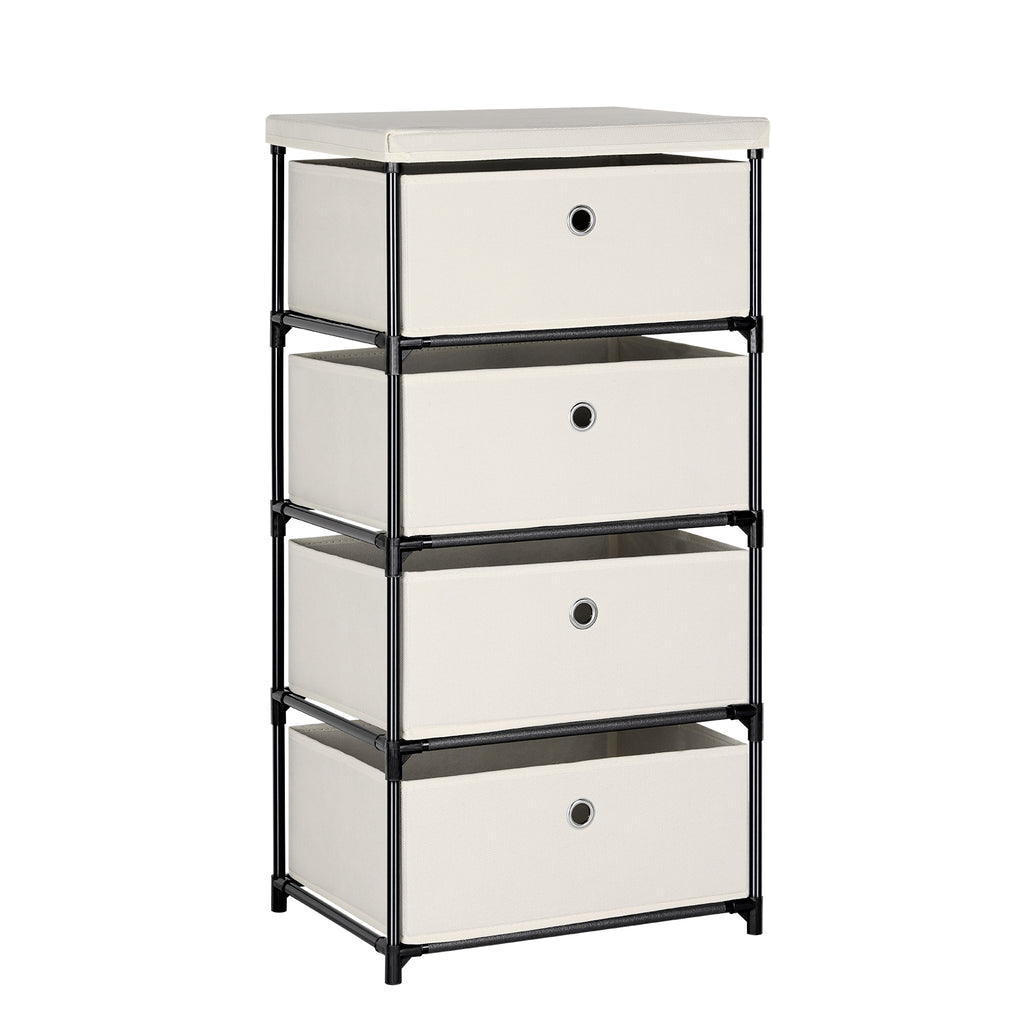 4-Drawer White Fabric Chest - Storage Organizer Unit for Closets, Bedroom & Dorm