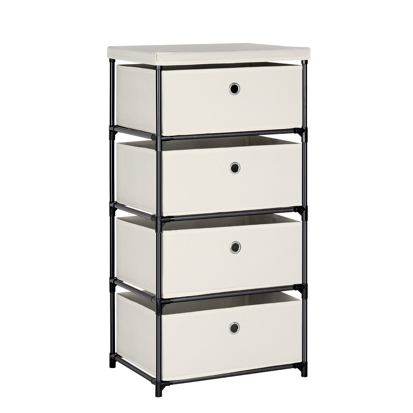 4-Drawer White Fabric Chest - Storage Organizer Unit for Closets, Bedroom & Dorm