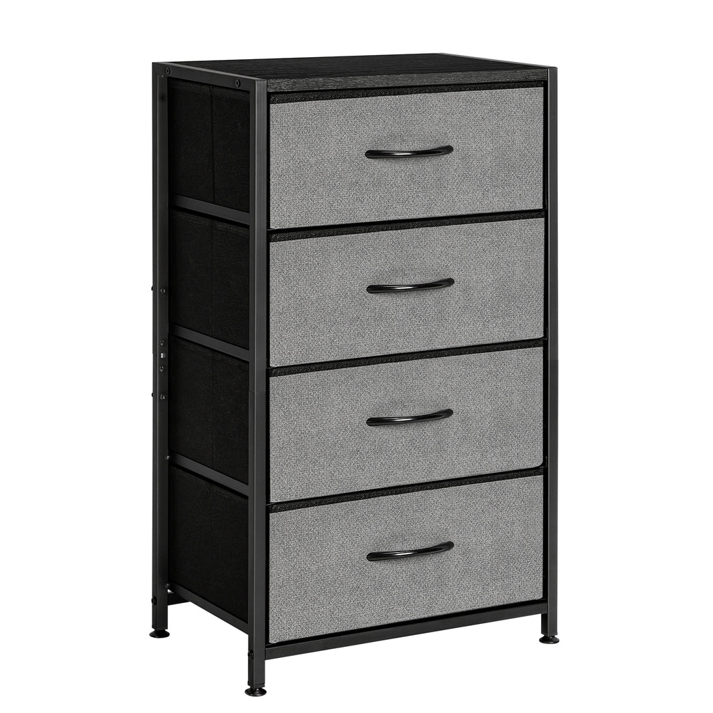 4-Drawer Fabric Dresser Storage Tower - Grey Chest of Drawers with Black Metal Frame