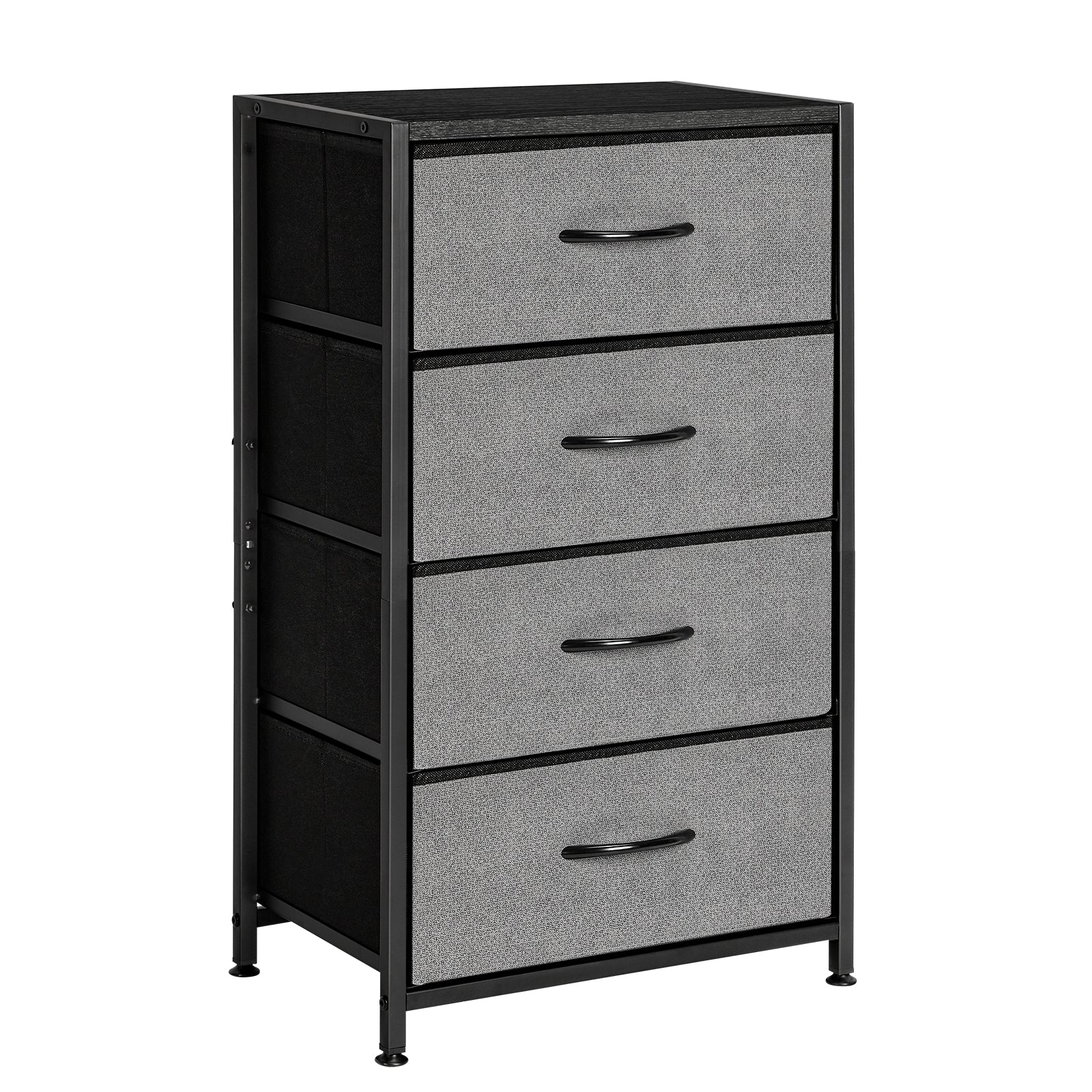 4-Drawer Fabric Dresser Storage Tower - Grey Chest of Drawers with Black Metal Frame