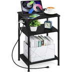 Bedside Table with Charging Station - 3-Tier Nightstand with USB Ports & Power Outlets