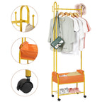 Gold Rolling Garment Rack - Heavy Duty Clothing Rack with Shelves & Side Hooks