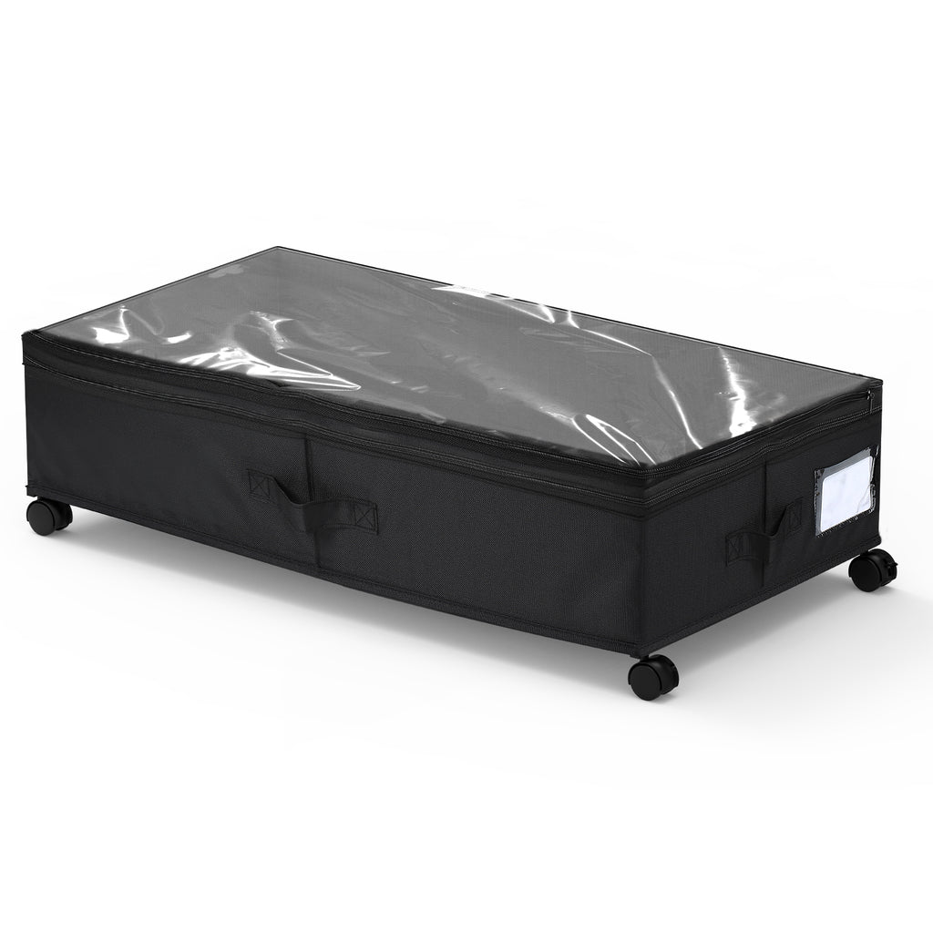 80L Rolling Under Bed Storage Container with Clear Lid - Adjustable Large Capacity Shoe & Clothes Bin with Reinforced Handles & Smooth Wheels, Black