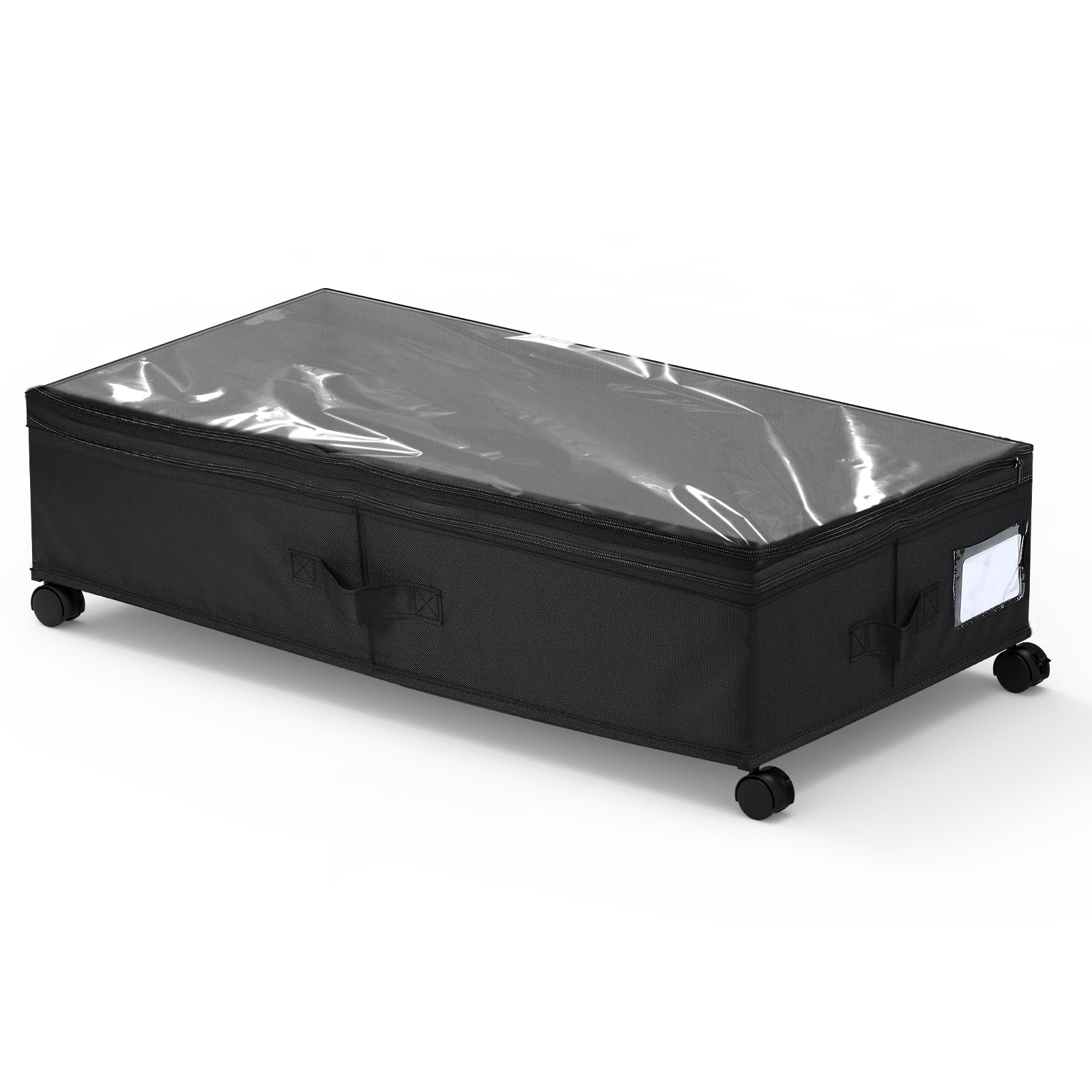 80L Rolling Under Bed Storage Container with Clear Lid - Adjustable Large Capacity Shoe & Clothes Bin with Reinforced Handles & Smooth Wheels, Black