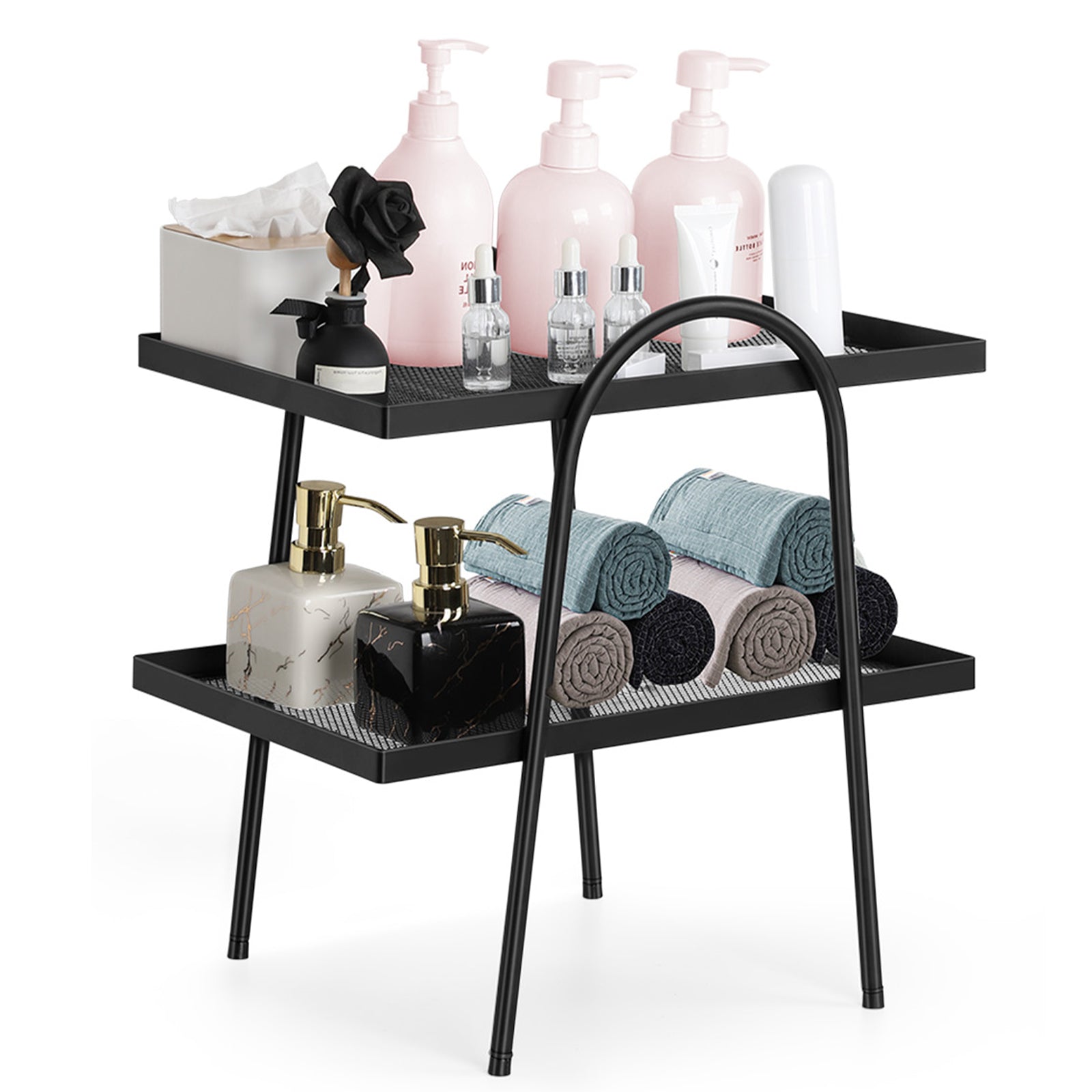 2-Tier Bathroom Countertop Organizer - Elegant Metal Vanity Storage Rack for Makeup, Skincare, and Spices