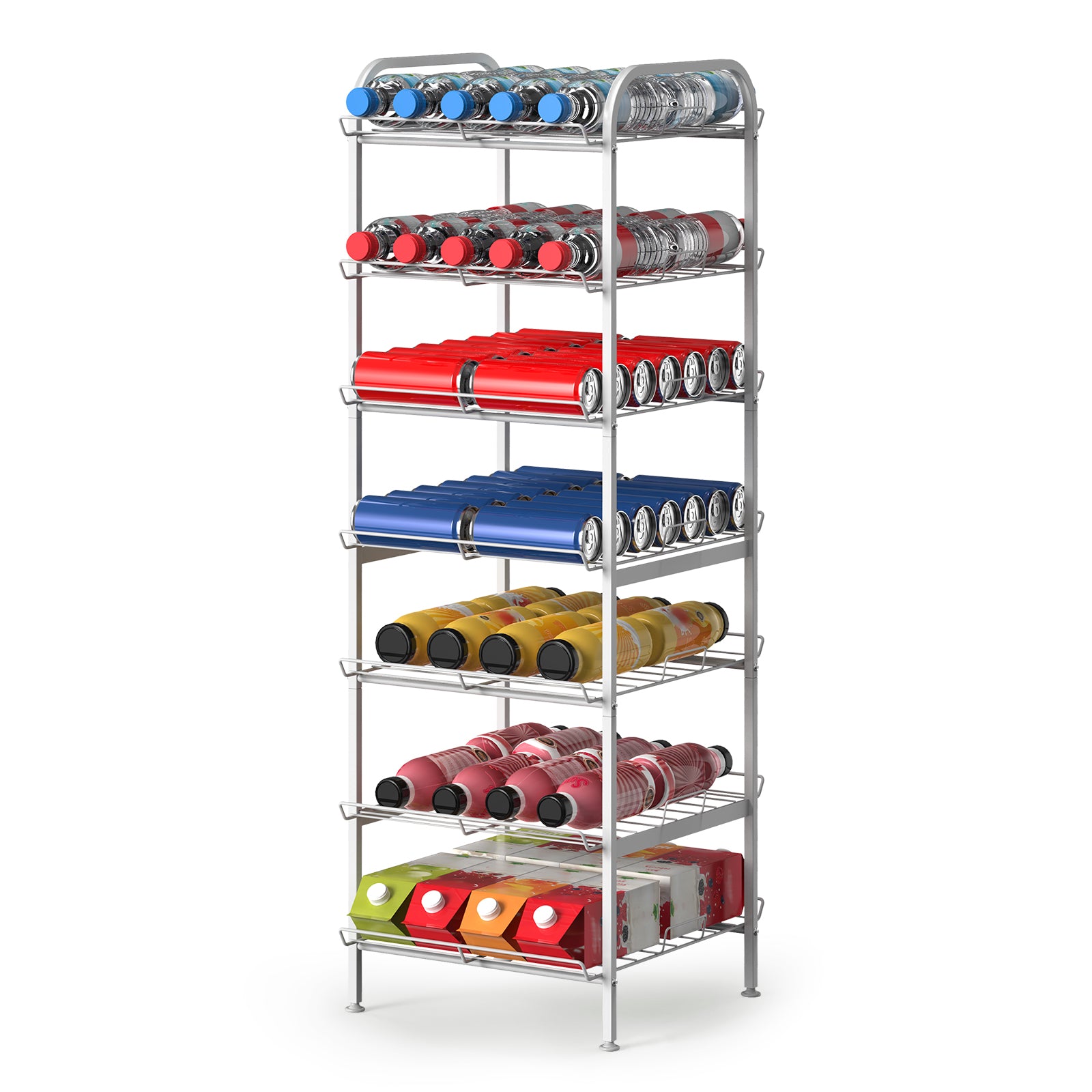7-Tier Freestanding Water Bottle Organizer, Metal Beverage & Food Storage Rack for Kitchen Pantry,Black/Rustic Brown/White