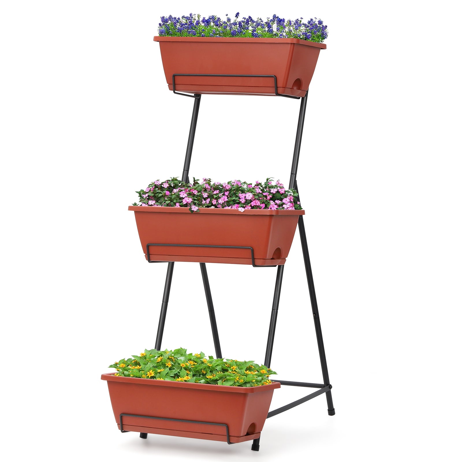3-Tier Vertical Raised Garden Bed - Freestanding Planter Box Set for Vegetables, Herbs, and Flowers, Brick Red