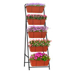 5-Tier Vertical Garden Bed - Large Capacity Standing Planter Boxes with Drainage Trays, Brick Red