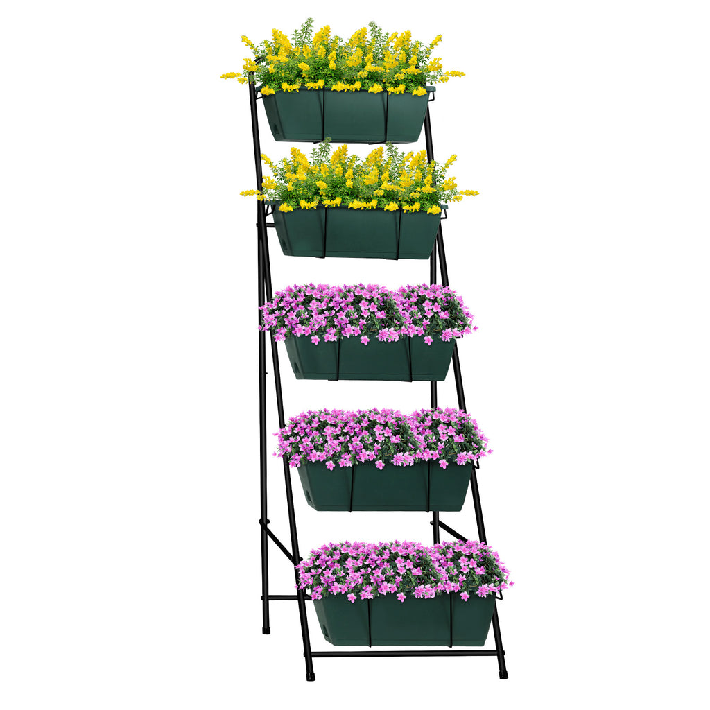 5-Tier Vertical Garden Bed - Large Capacity Standing Planter Boxes with Drainage Trays, Brick Red