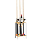Premium Wooden Pool Cue Rack - Floor-Standing 6-Cue Holder with Accessory Tray, Natural Wood Finish