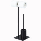 Free-Standing Toilet Paper Holder Stand - Dual Roll Dispenser with Integrated Toilet Brush & Storage, Matte Black