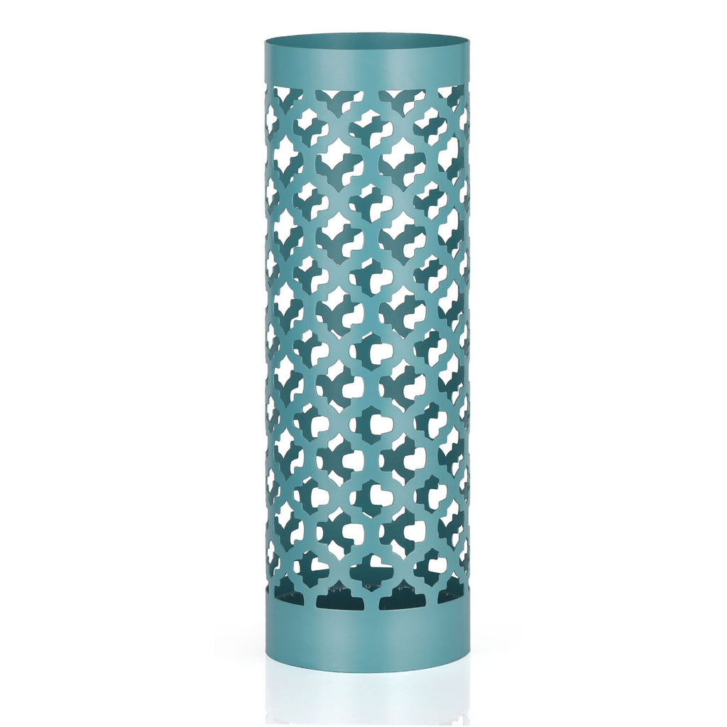 Modern Metal Umbrella Stand - Round White Umbrella Holder Rack with Drip Tray and Hooks for Entryway