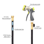 50-Foot Flexible Garden Hose with Durable Brass Fittings, Dual Layer Latex Core, and 8-Way High-Pressure Watering Nozzle