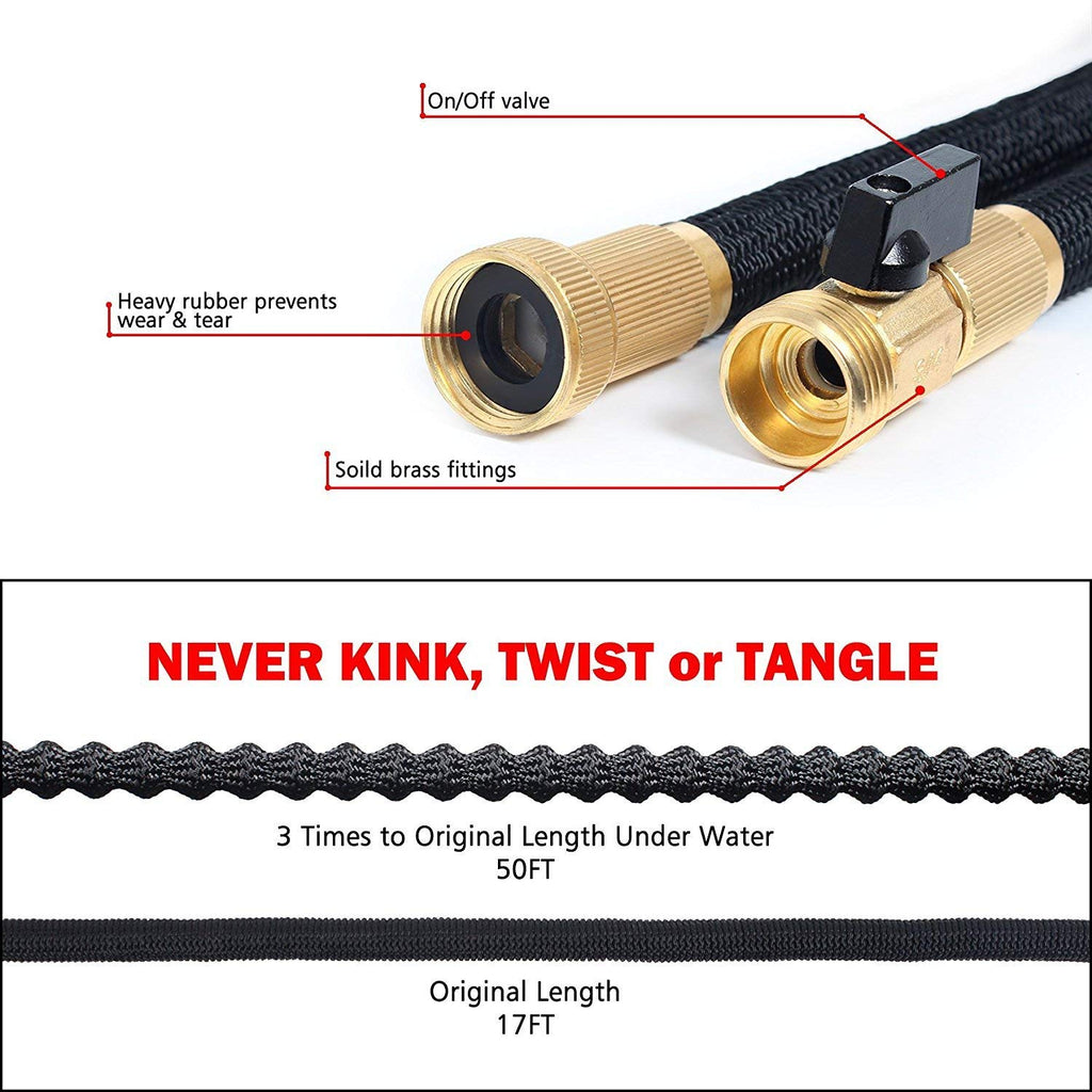 50-Foot Flexible Garden Hose with Durable Brass Fittings, Dual Layer Latex Core, and 8-Way High-Pressure Watering Nozzle