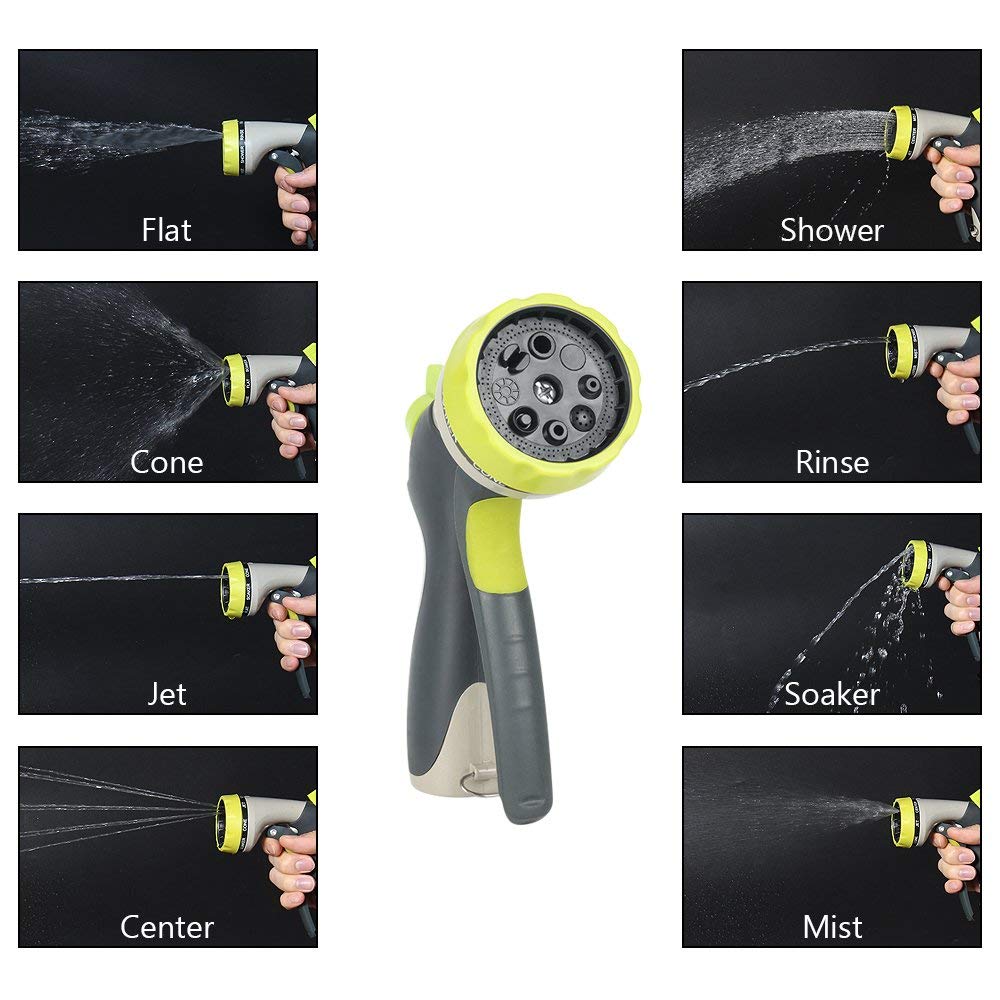 50-Foot Flexible Garden Hose with Durable Brass Fittings, Dual Layer Latex Core, and 8-Way High-Pressure Watering Nozzle
