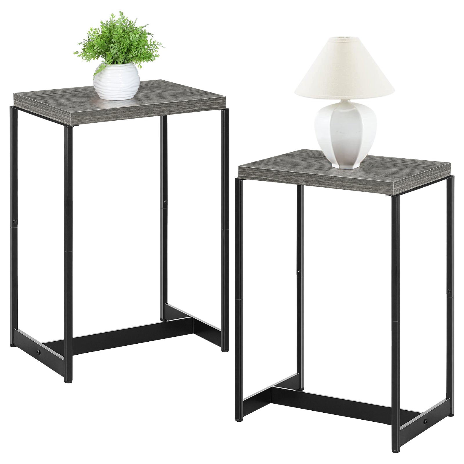 Set of 2 Nightstands with Charging Station - Slim Side Tables with USB Ports & AC Outlets for Bedroom