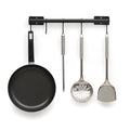 Wall-Mounted Black Kitchen Organizer Bar with 5 Detachable S-Hooks for Hanging Cookware, Mugs, and Utensils