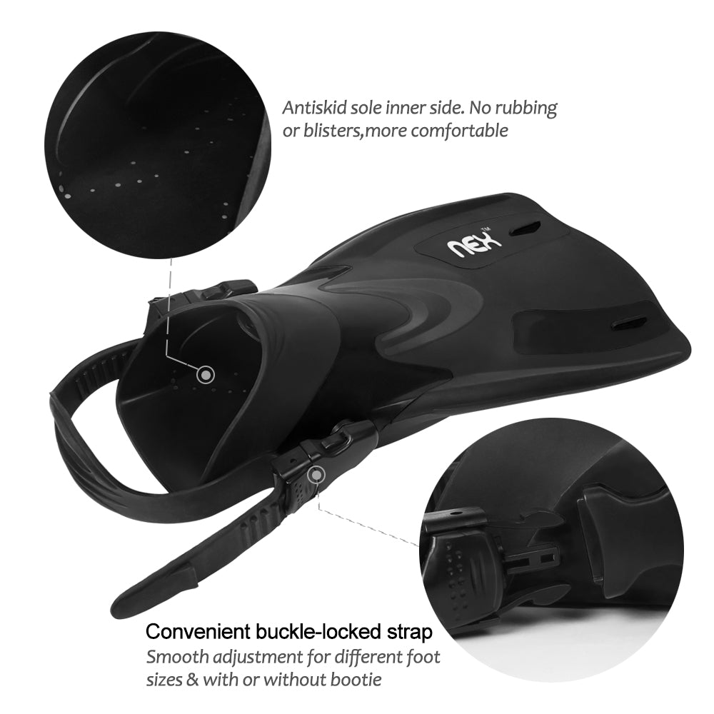 Adjustable Diving Fins for Adults, Short Blade Swimming Flippers for Men & Women, Comfortable Foot Fins for Snorkeling & Travel