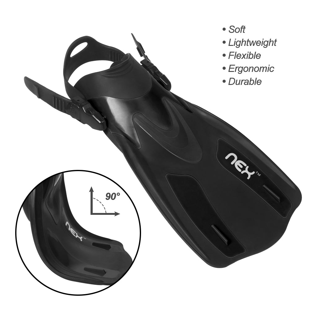 Adjustable Diving Fins for Adults, Short Blade Swimming Flippers for Men & Women, Comfortable Foot Fins for Snorkeling & Travel