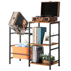 Multi-Purpose Vinyl Record & Toy Storage Organizer - Industrial Stand with Mesh Basket and Wood Shelves