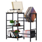 Multi-Purpose Vinyl Record & Toy Storage Organizer - Industrial Stand with Mesh Basket and Wood Shelves