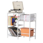 Multi-Purpose Vinyl Record & Toy Storage Organizer - Industrial Stand with Mesh Basket and Wood Shelves