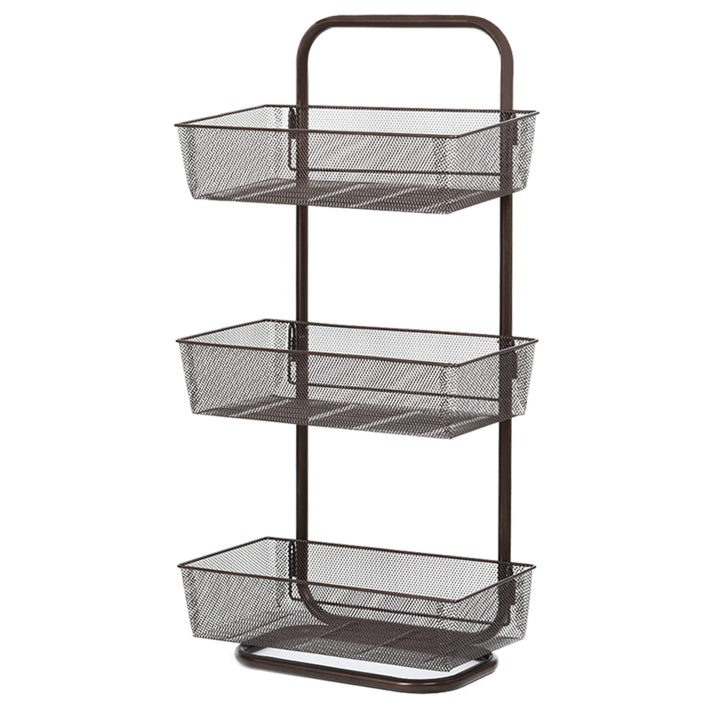 3-Tier Mesh Basket Floor Storage Rack - Multi-Purpose Bathroom & Kitchen Organizer with Handle, Bronze