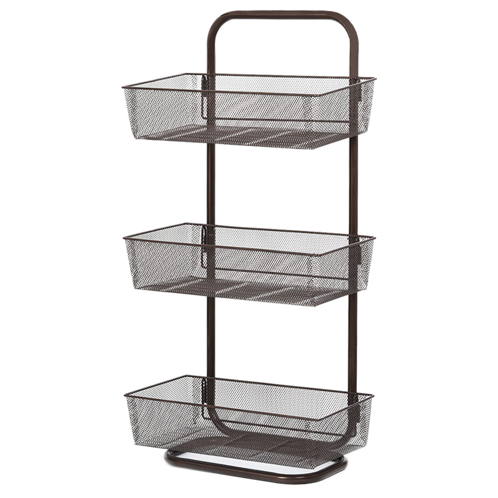 3-Tier Mesh Basket Floor Storage Rack - Multi-Purpose Bathroom & Kitchen Organizer with Handle, Bronze