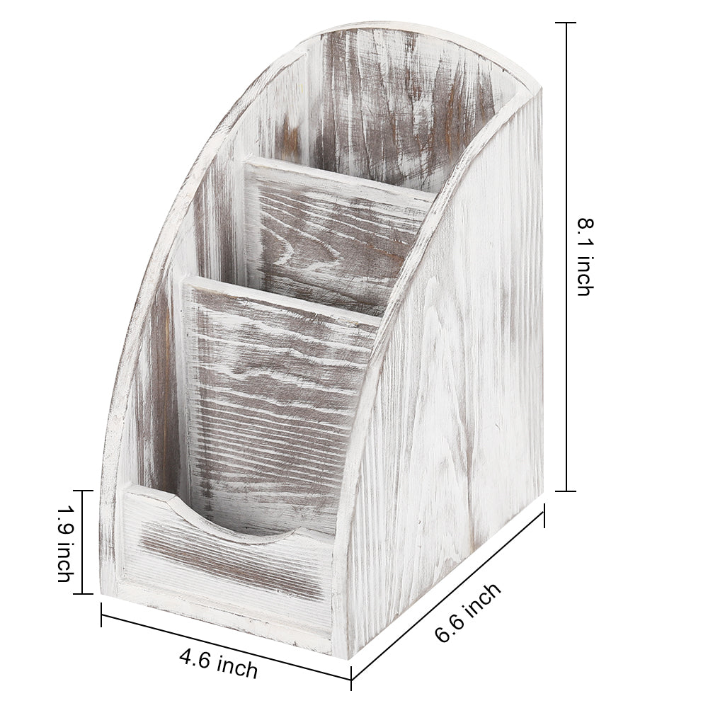Rustic Wood Remote Control Caddy - Multi-Slot Media Organizer & Desktop Stationery Holder for Living Room
