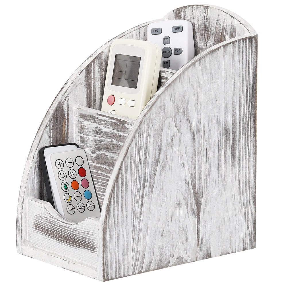 Rustic Wood Remote Control Caddy - Multi-Slot Media Organizer & Desktop Stationery Holder for Living Room