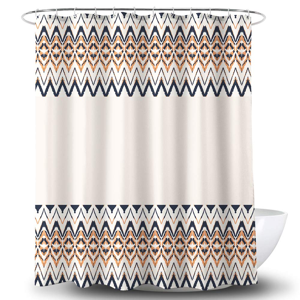 Modern Striped Fabric Shower Curtain (70x70 Inches) - Waterproof Bathroom Decor with 12 Metal Hooks