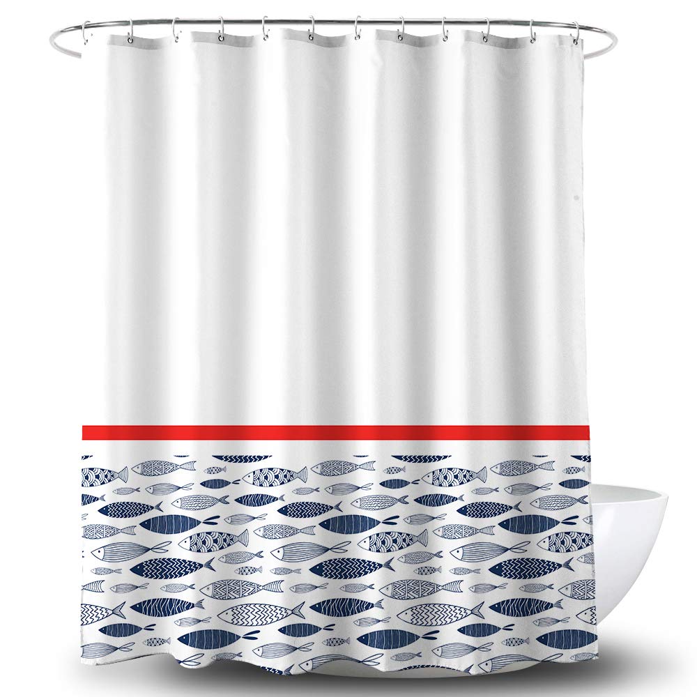 Modern Striped Fabric Shower Curtain (70x70 Inches) - Waterproof Bathroom Decor with 12 Metal Hooks