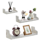 Set of 3 White Floating Wall Shelves - Rustic U-Shaped Decorative Display Shelves for Bedroom & Bath