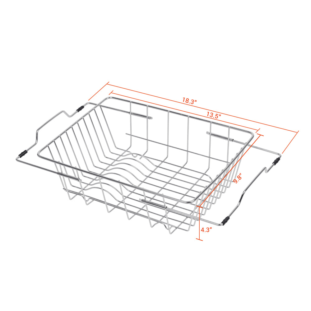 Dish Drying Rack in Sink- Over The Sink Colander Strainer Basket, Stainless Steel Strainer Basket with Expandable Rubber Grip Handles for Vegetables, Fruits, Home Kitchen Essentials, Black
