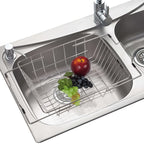Dish Drying Rack in Sink- Over The Sink Colander Strainer Basket, Stainless Steel Strainer Basket with Expandable Rubber Grip Handles for Vegetables, Fruits, Home Kitchen Essentials, Black