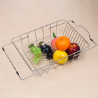 Dish Drying Rack in Sink- Over The Sink Colander Strainer Basket, Stainless Steel Strainer Basket with Expandable Rubber Grip Handles for Vegetables, Fruits, Home Kitchen Essentials, Black