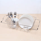 Dish Drying Rack in Sink- Over The Sink Colander Strainer Basket, Stainless Steel Strainer Basket with Expandable Rubber Grip Handles for Vegetables, Fruits, Home Kitchen Essentials, Black