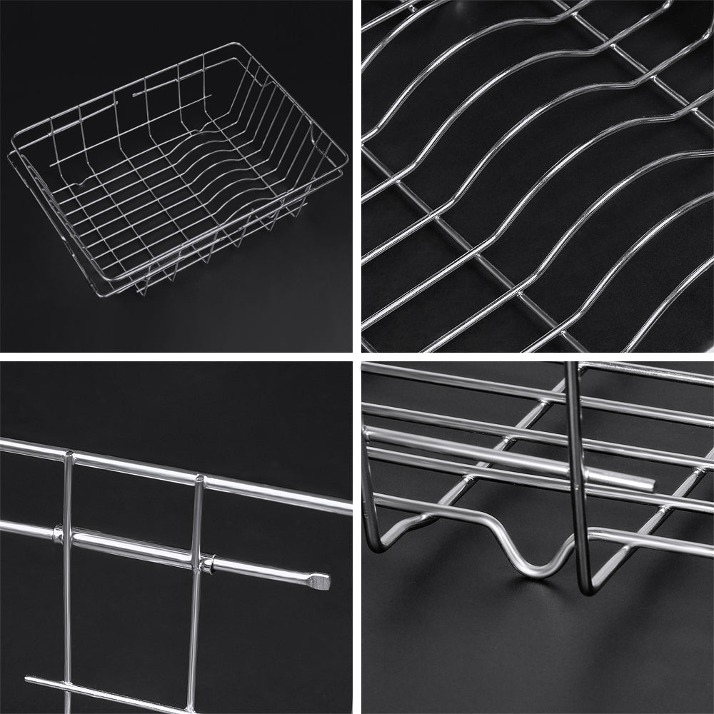 Dish Drying Rack in Sink- Over The Sink Colander Strainer Basket, Stainless Steel Strainer Basket with Expandable Rubber Grip Handles for Vegetables, Fruits, Home Kitchen Essentials, Black