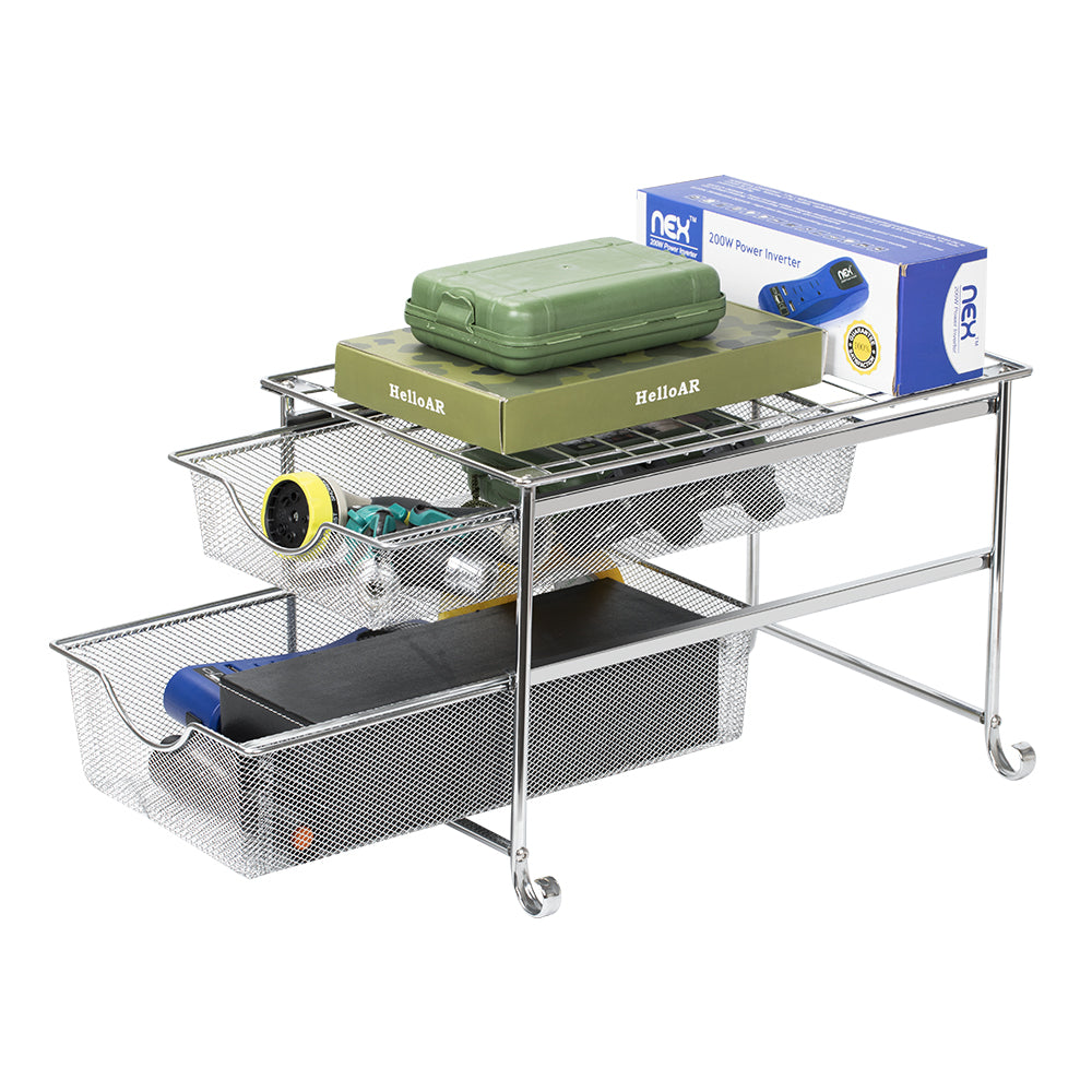 Stackable 2-Tier Sliding Basket Drawer, Heavy-Duty Mesh Under Sink Storage Organizer for Kitchen & Pantry
