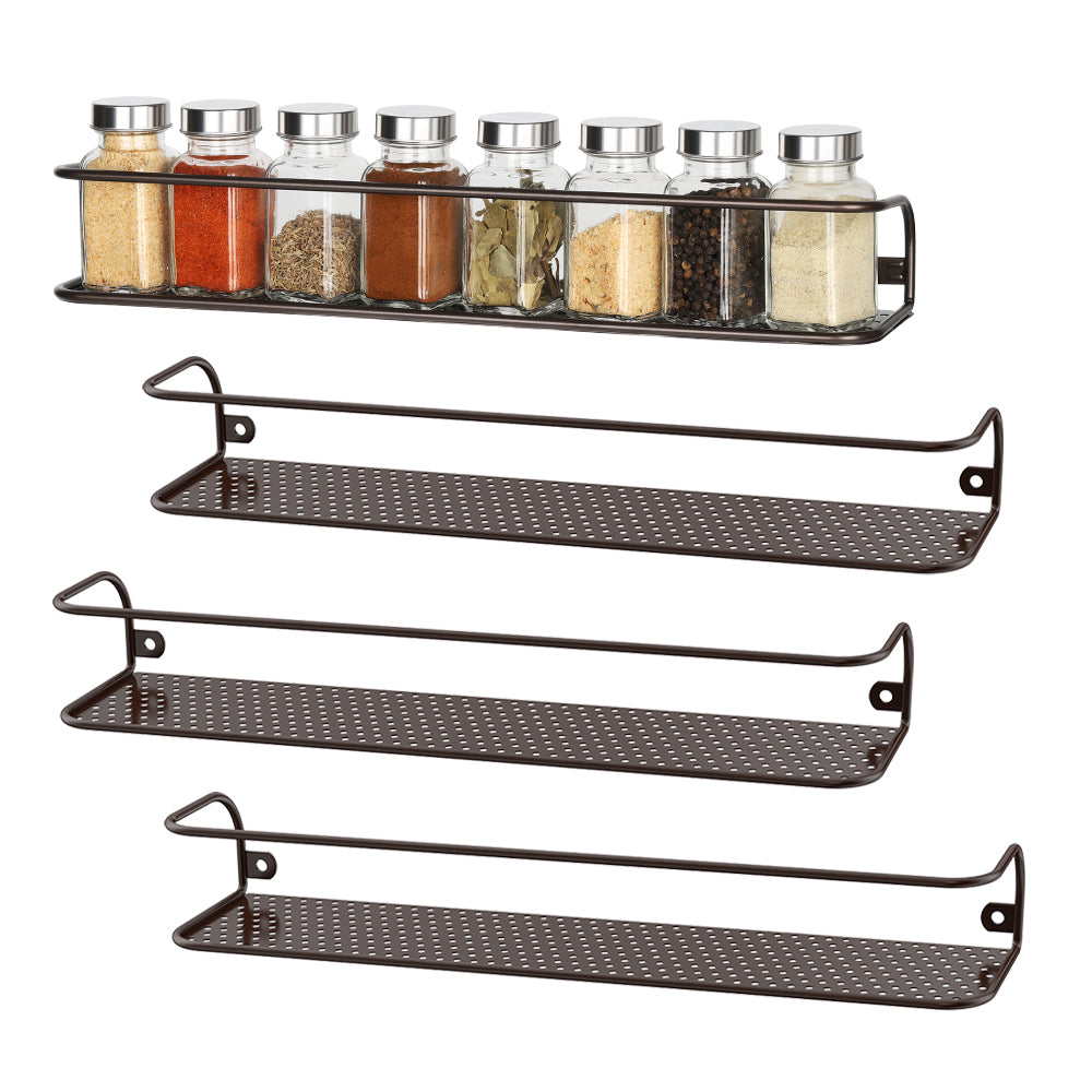 Wall-Mounted Single Tier Spice Racks (Set of 2) - Bronze Metal Spice Shelf for Kitchen Doors & Cabinets