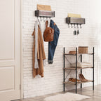 Wall Mounted Key & Mail Holder Set of 2 - Decorative Metal Entryway Organizer with 5 Hooks, Black