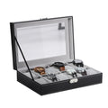 Premium 6-Slot Watch Display Case - Black Leather Watch Box with Large Glass Window & Secure Lock